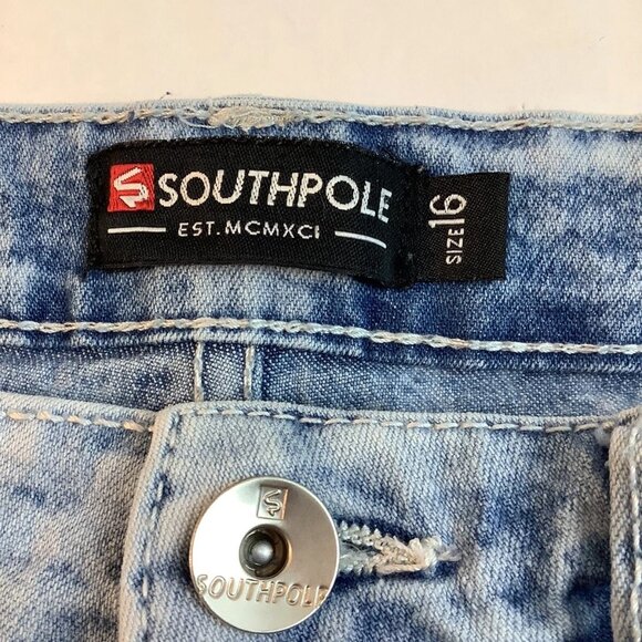 Southpole Moto Jeans Slim Straigth Leg Mid-Rise Blue Denim Womens Size 16 - Picture 12 of 14